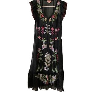 Anthropologie Not So Serious by Pallavi Mohan Embroidered Black Sheer Dress,Sz 2